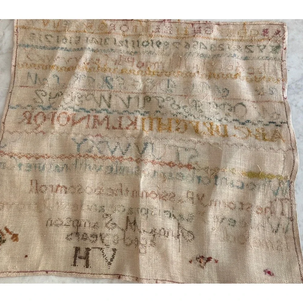 Embroidery Sampler Finished Homespun Linen VTG